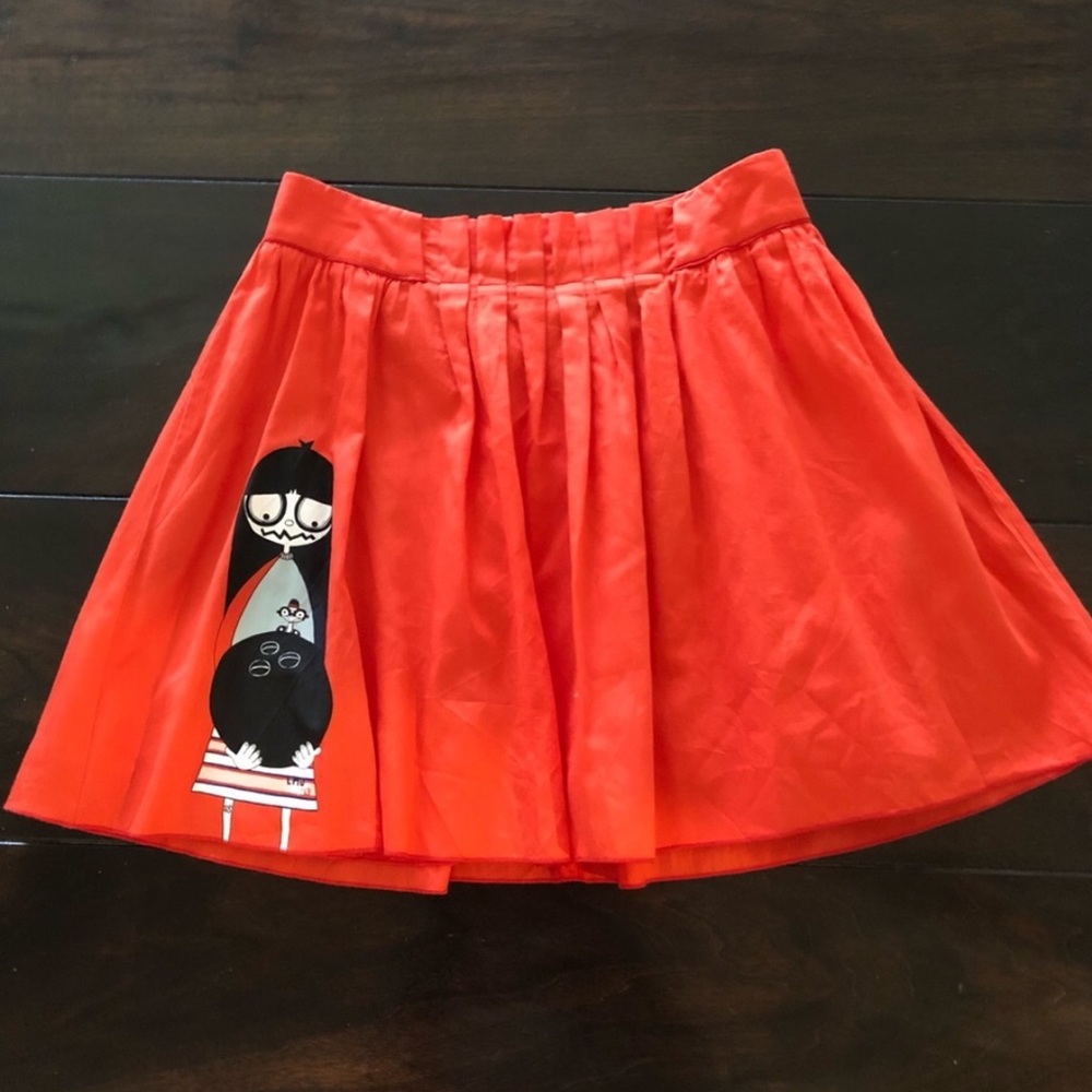 ♥️ Little Marc Jacobs ♥️ Red Cotton Skirt Big Eyed Girl Bowling Girl 12 Pleated